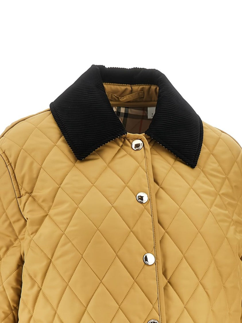 Burberry Black Quilted Casual Corduroy Collar Jacket