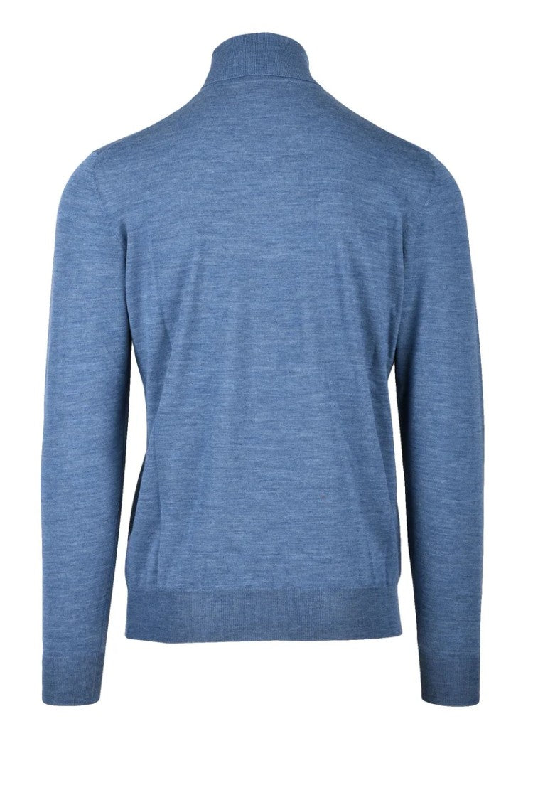 Filippo De Laurentiis Blue Merino Wool Men's Merino Wool Turtleneck