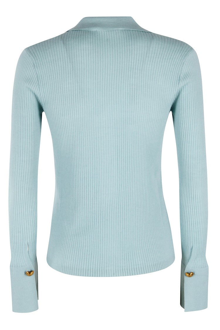 Isabelle Blanche V-Neck Ribbed Knit Polo Shirt