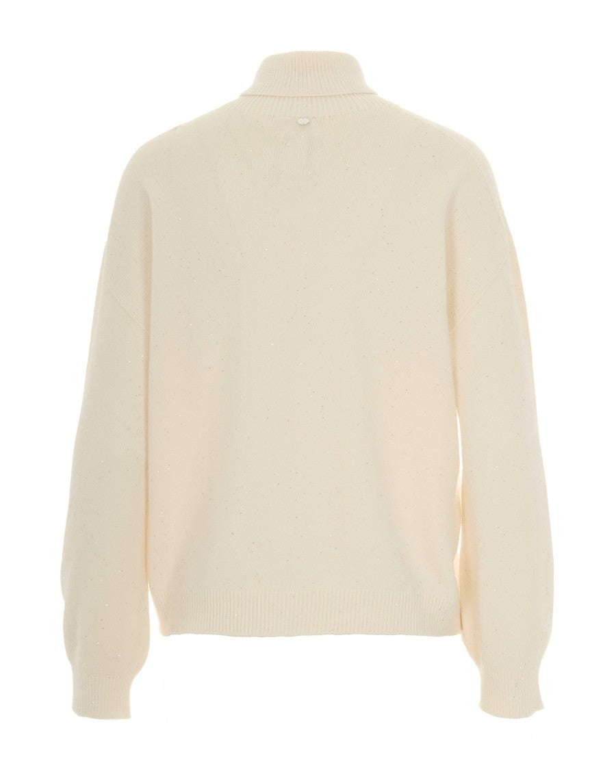 Liu Jo Ivory Sequin Turtleneck Sweater