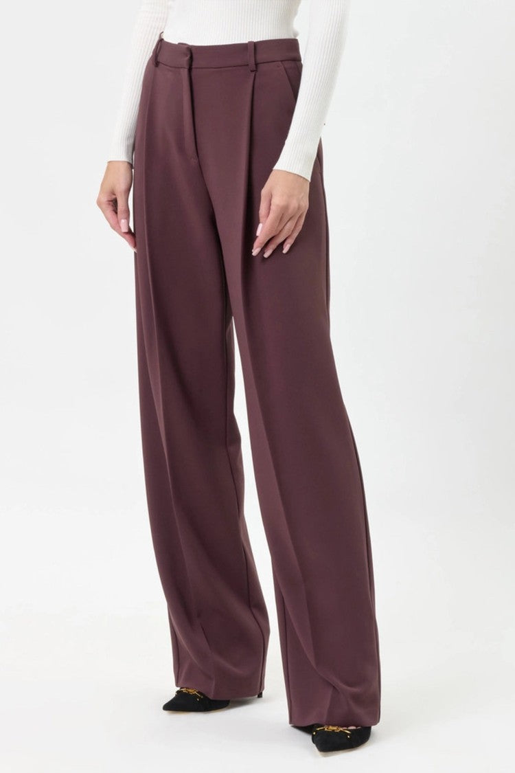 Elisabetta Franchi Burgundy High-Waisted Pleated Polyester-Blend Wide-Leg Pants