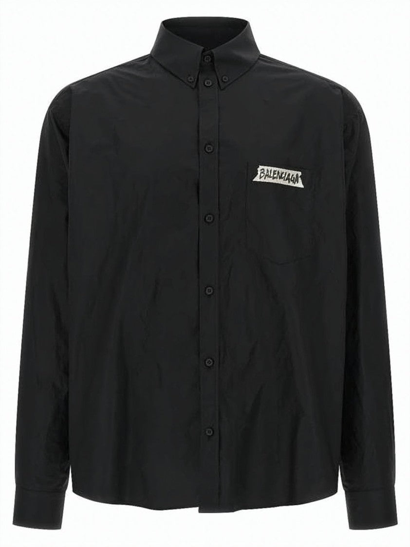 Balenciaga Relaxed Oversized Long Sleeve Shirt With Graphic Logo Detail