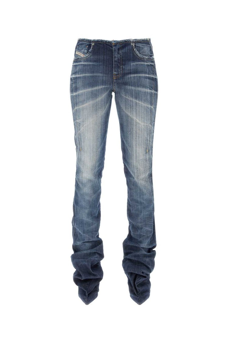 Diesel De-Bootcut Stretch Denim Pants With Leather Waistband