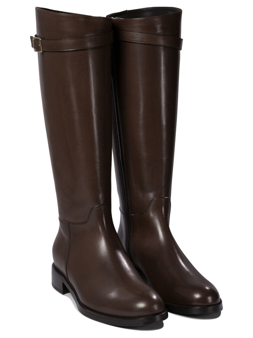 Maretto Knee-High Leather Boots With Decorative Strap