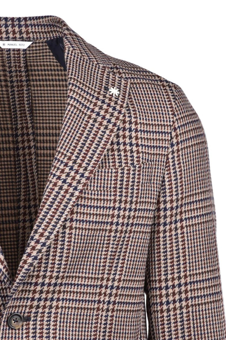 Manuel Ritz Beige And Brown Checkered Tailored Jacket