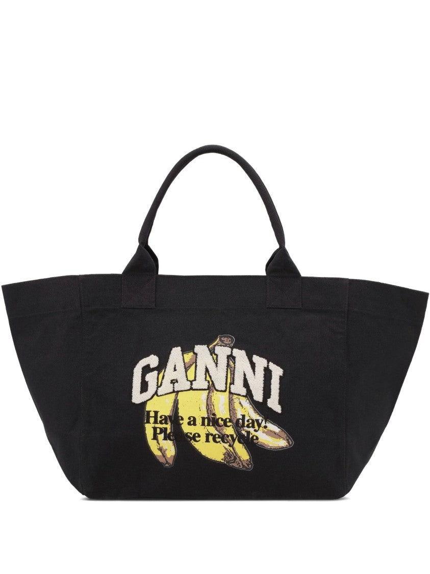 Ganni Shopper Bag Xxl Banana Print