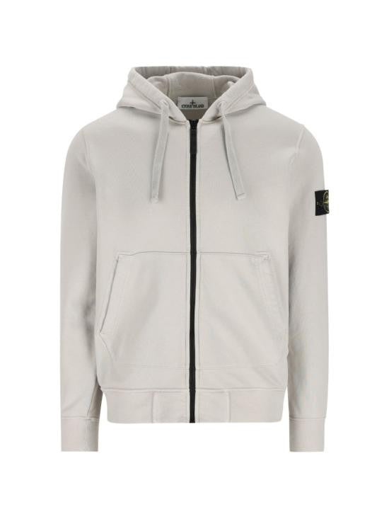 Stone Island Organic Cotton Fleece Zip-Up Hoodie With Distinctive Sleeve Patch