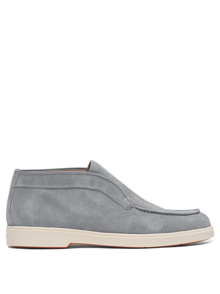 Santoni Light Blue Slip-On Sneakers With Suede Upper
