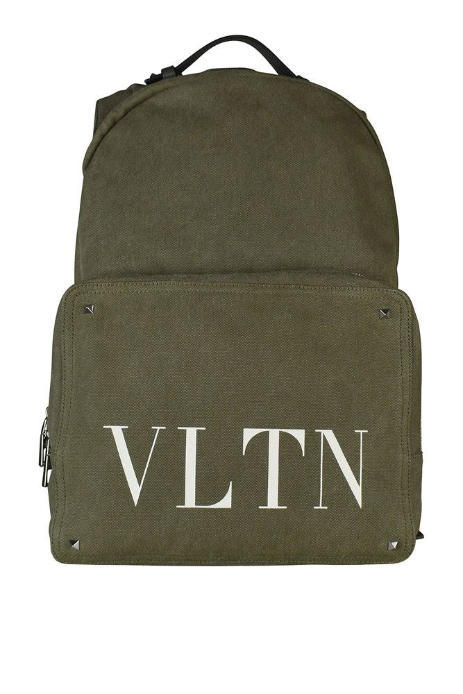 Valentino Garavani Structured Kaki Backpack With Rockstud Accents