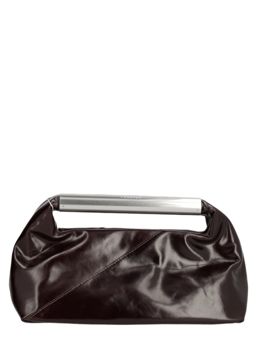 Mm6 By Maison Margiela Glossy Brown Cowhide Clutch With Silver Bar Handle