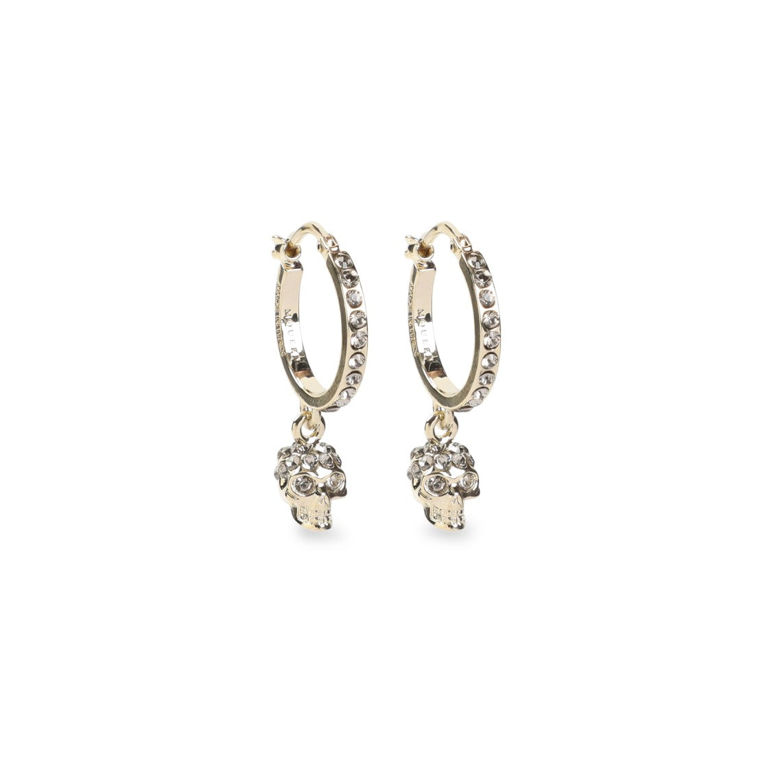 Alexander Mcqueen Gold Brass Earrings With Crystal-Embellished Skull Charm