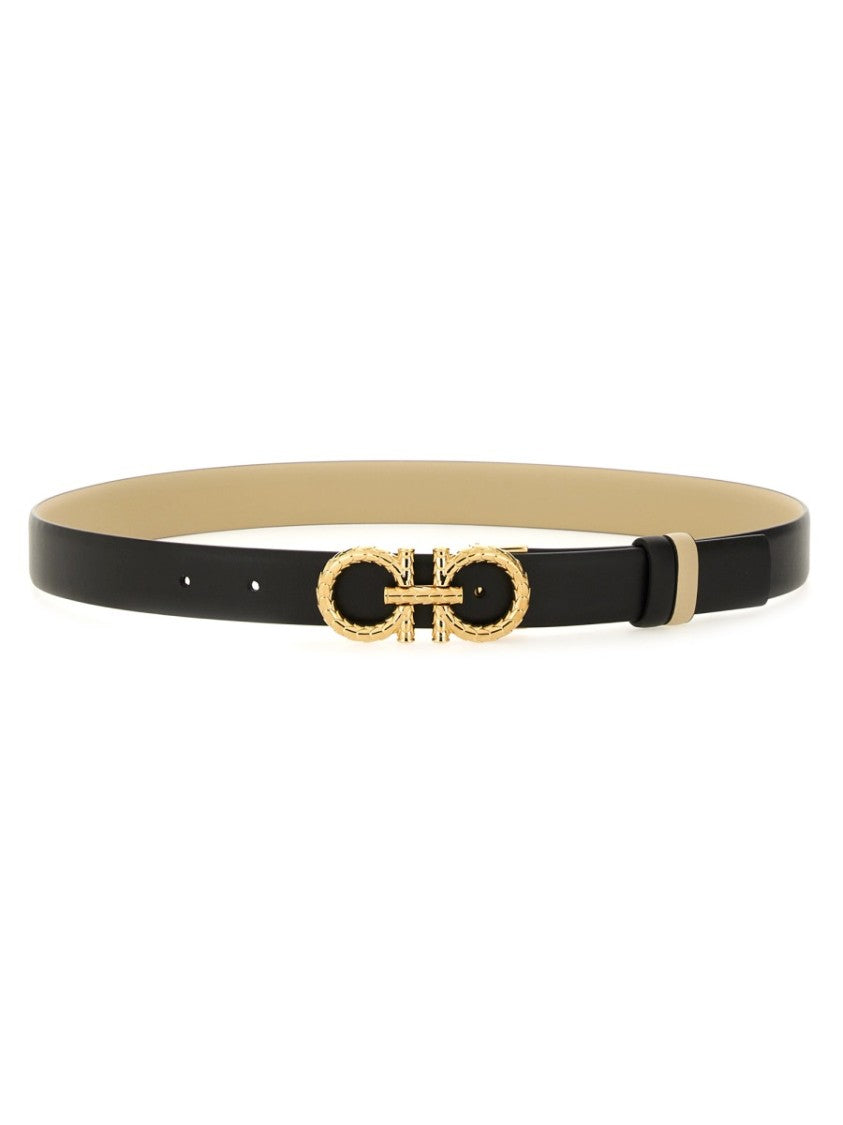 Ferragamo Belt With Ornate Gold Buckle