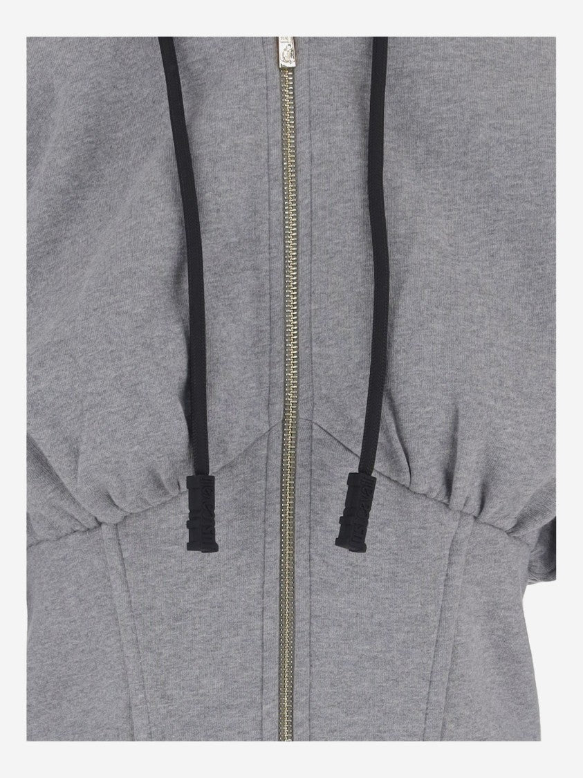 Just Cavalli Medium-Gray Cotton Sweatshirt With Zip Closure And Gathered Waist Detail