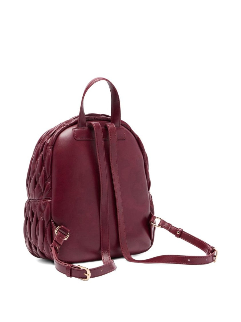 Liu Jo Quilted Burgundy Red Backpack With Adjustable Straps And Logo Plaque