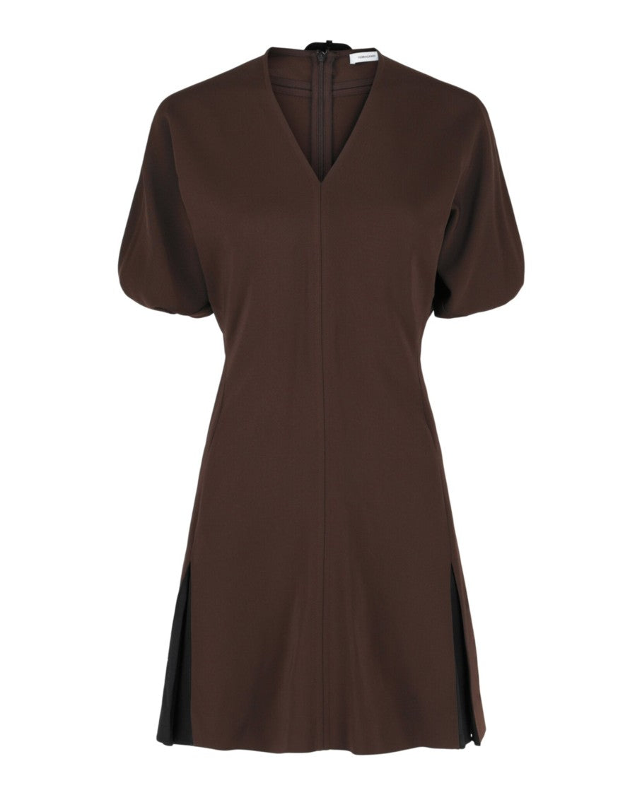 Ferragamo Flared Mini Dress With Triangle Cutouts And Detailed Stitching