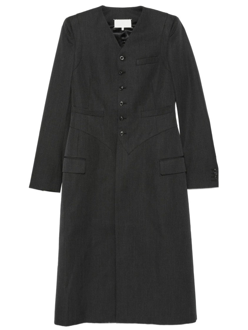 Maison Margiela Grey V-Neck Single Breasted Long Coat