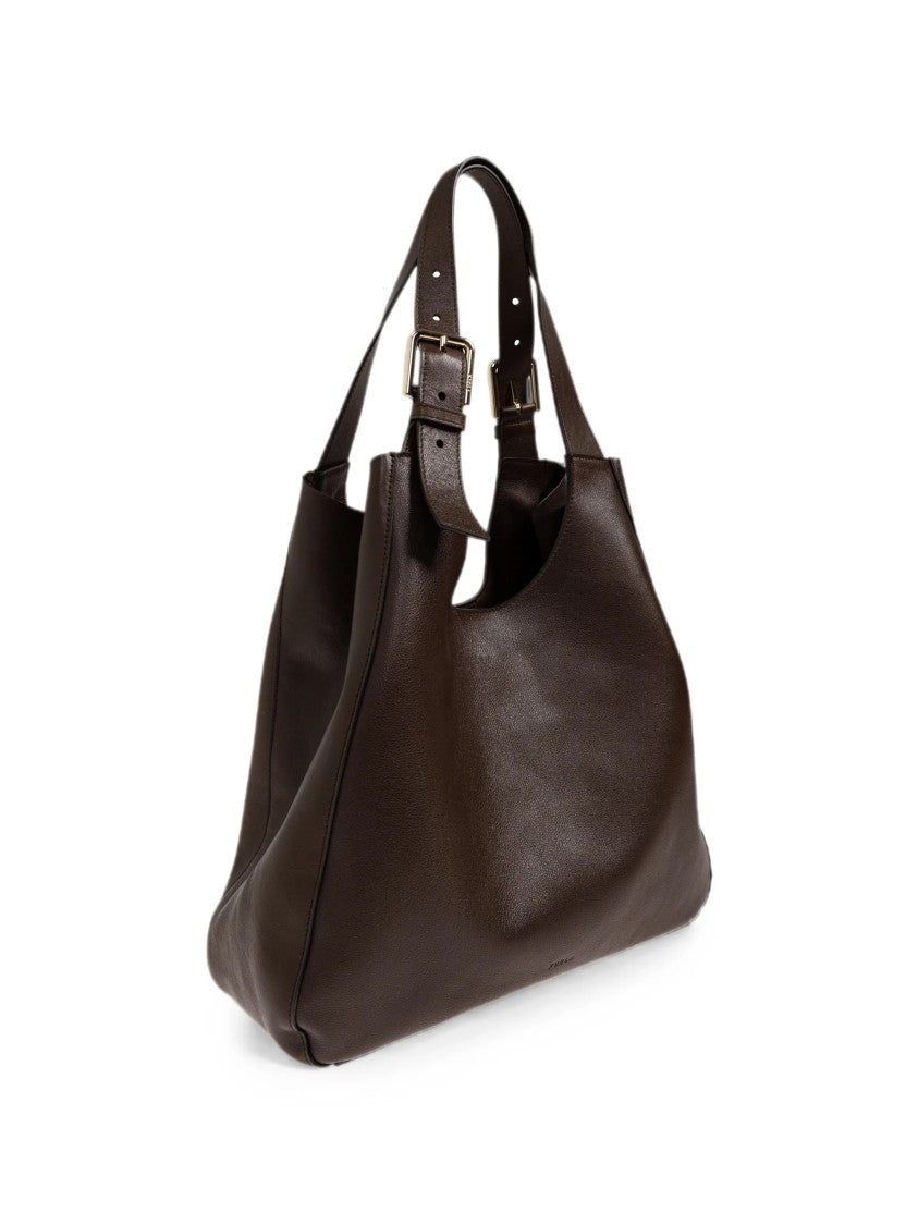 Furla Structured Dark Brown Leather Tote Bag