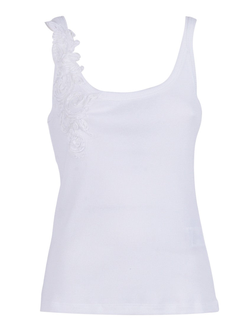 Ermanno Scervino Ribbed Floral Embroidered Tank Top