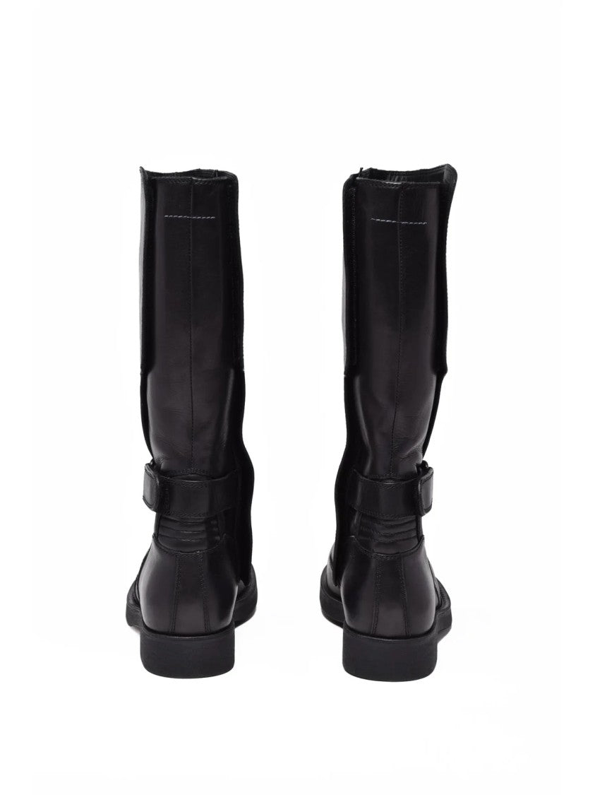 Mm6 By Maison Margiela Black Leather Zip Biker Boots