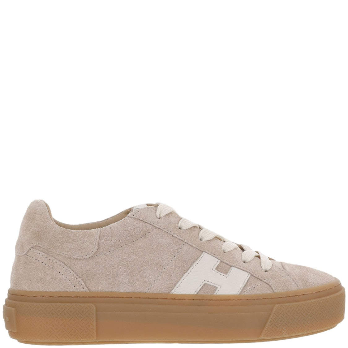 Hogan Beige Suede White Logo Sneakers