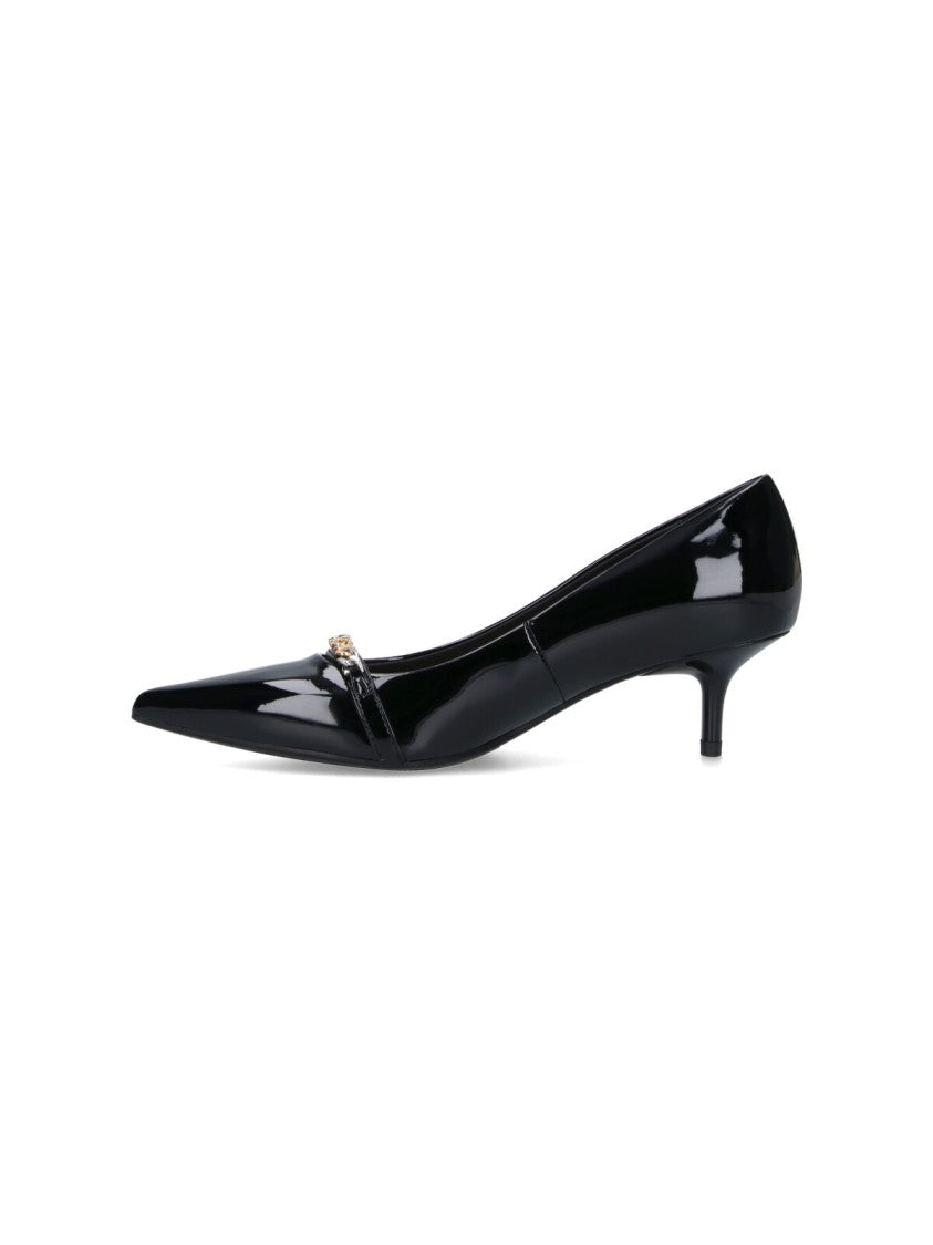 Pinko Glossy Black Patent Pointed-Toe Pumps With Chain Detail
