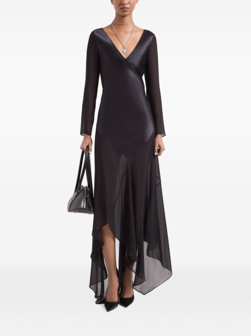 Nina Ricci Asymmetrical Black Midi Dress With Sheer Sleeves And Keyhole Detail