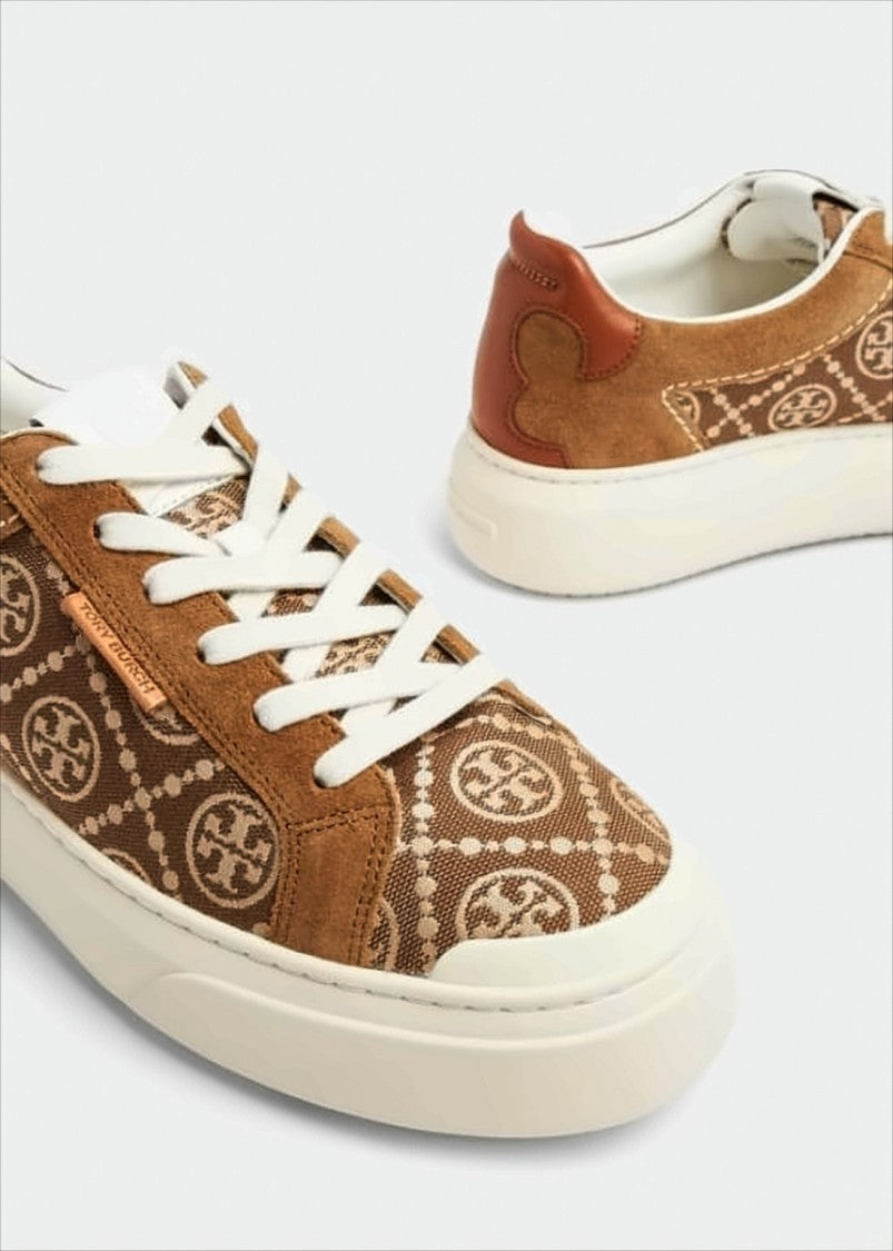 Tory Burch Patterned Fabric Low-Top Sneakers With Signature Logo Motif