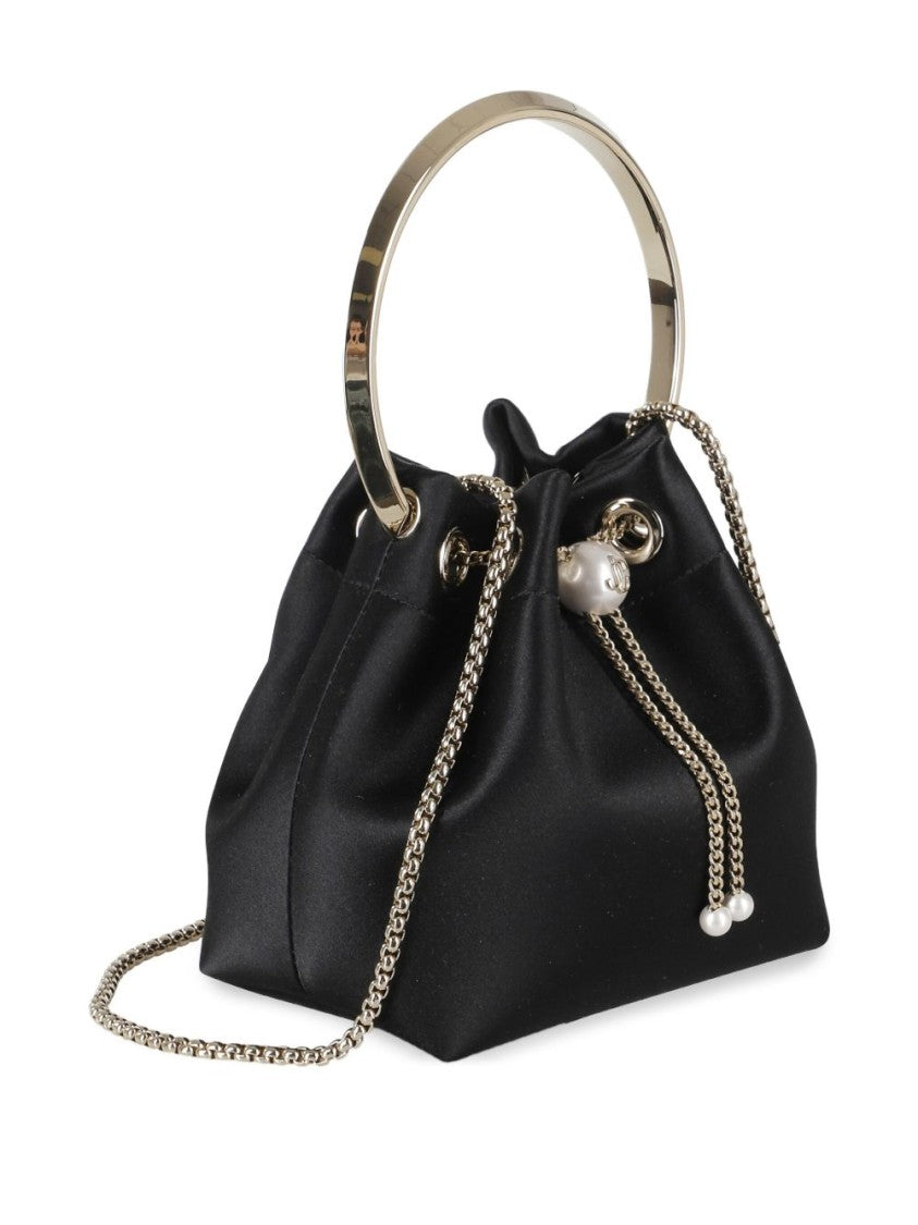 Jimmy Choo Satin-Finish Black Shoulder Bag