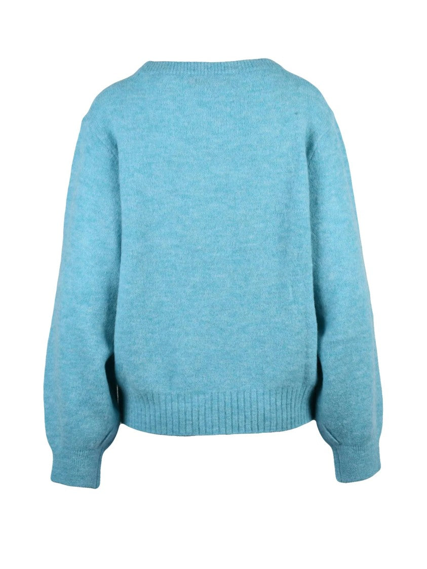 Beatrice.B Light Blue Crewneck Sweater With Puffed Sleeves And Heathered Finish