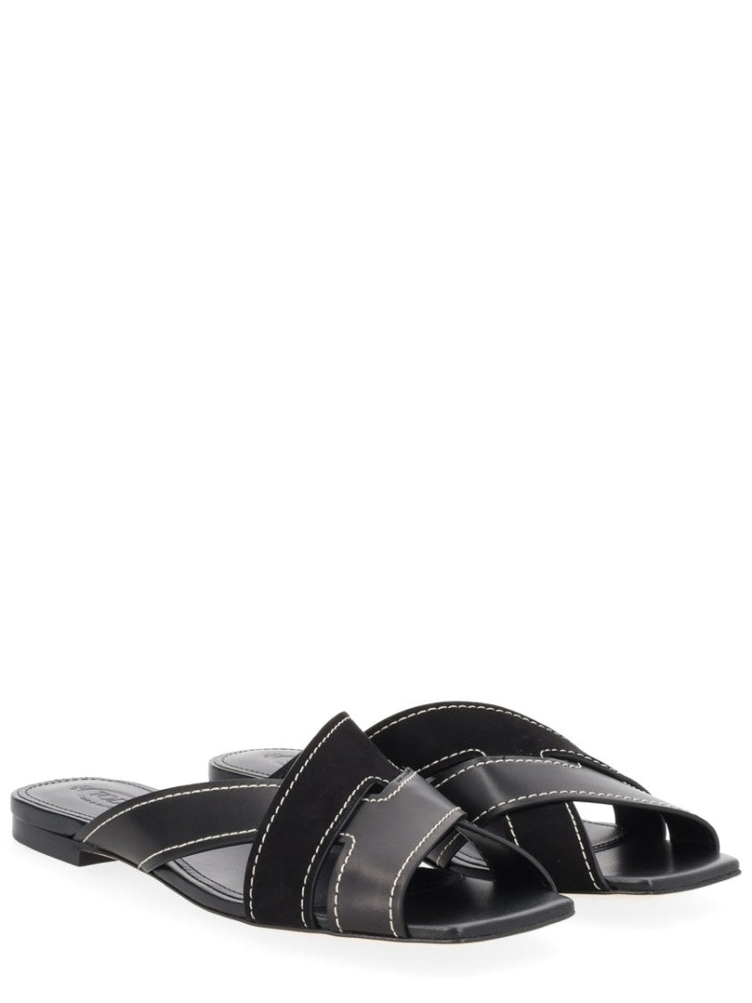 Tod's Cross-Strap Flat Square Toe Leather Sandals