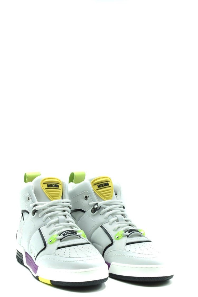 Moschino White Leather Pull-Tab Sneaker