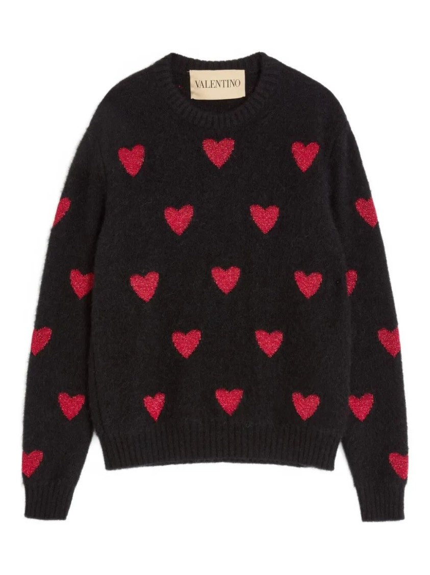 Valentino Heart Motif Mohair Knit Sweater