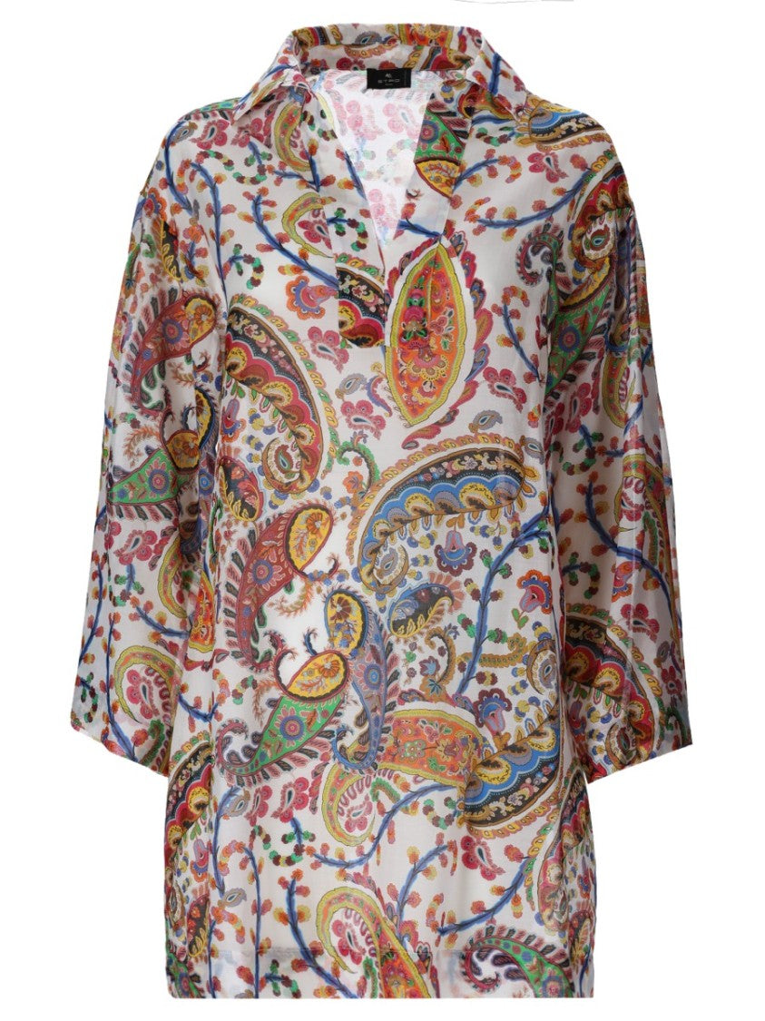 Etro Orange Paisley Silk-Blend Mini Dress