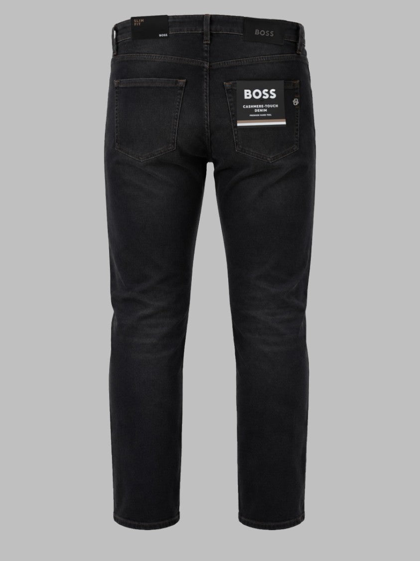 Boss Slim Fit Black Trousers With Subtle Washed Effect