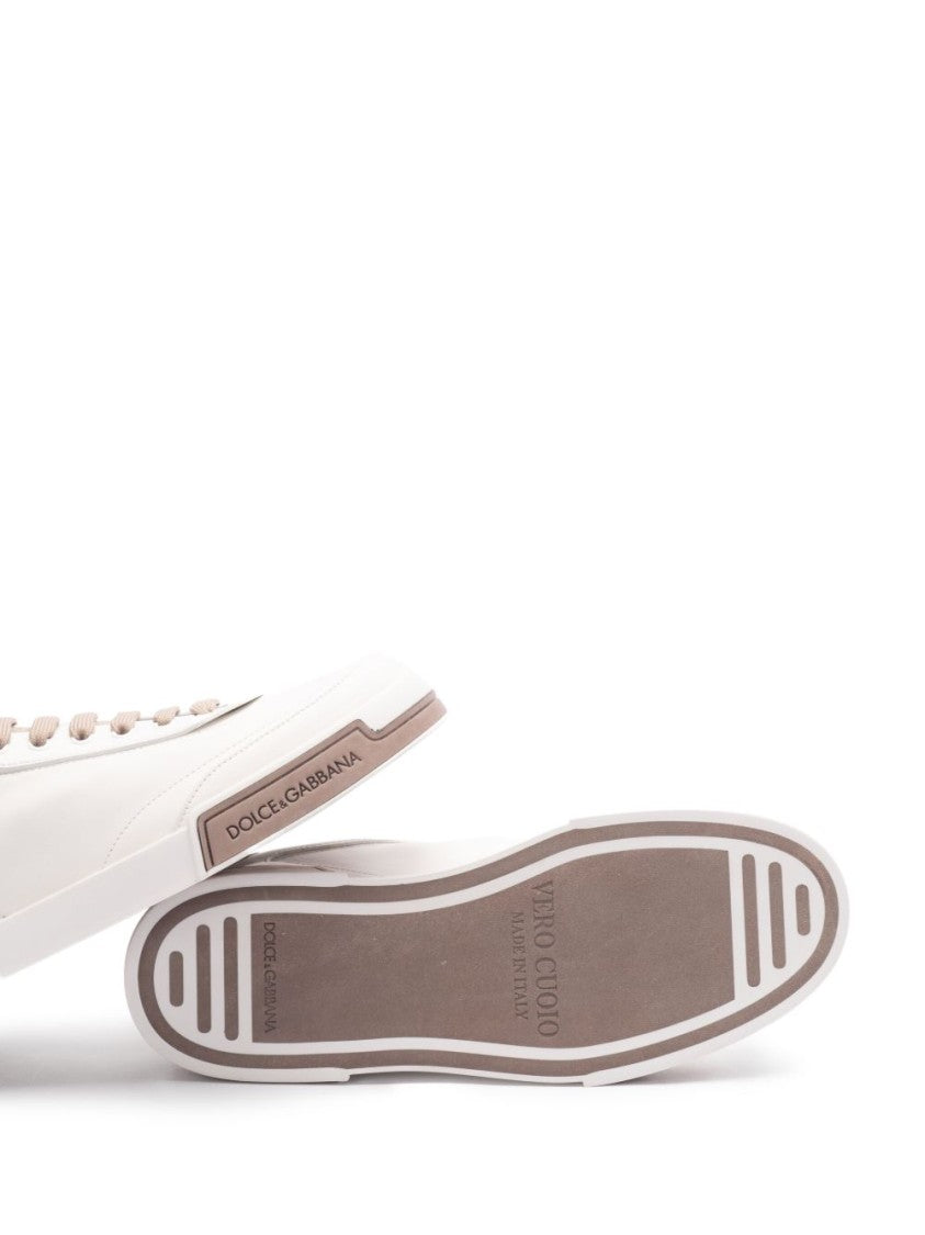 Dolce & Gabbana Light Beige Sneakers With Lace-Up Fastening