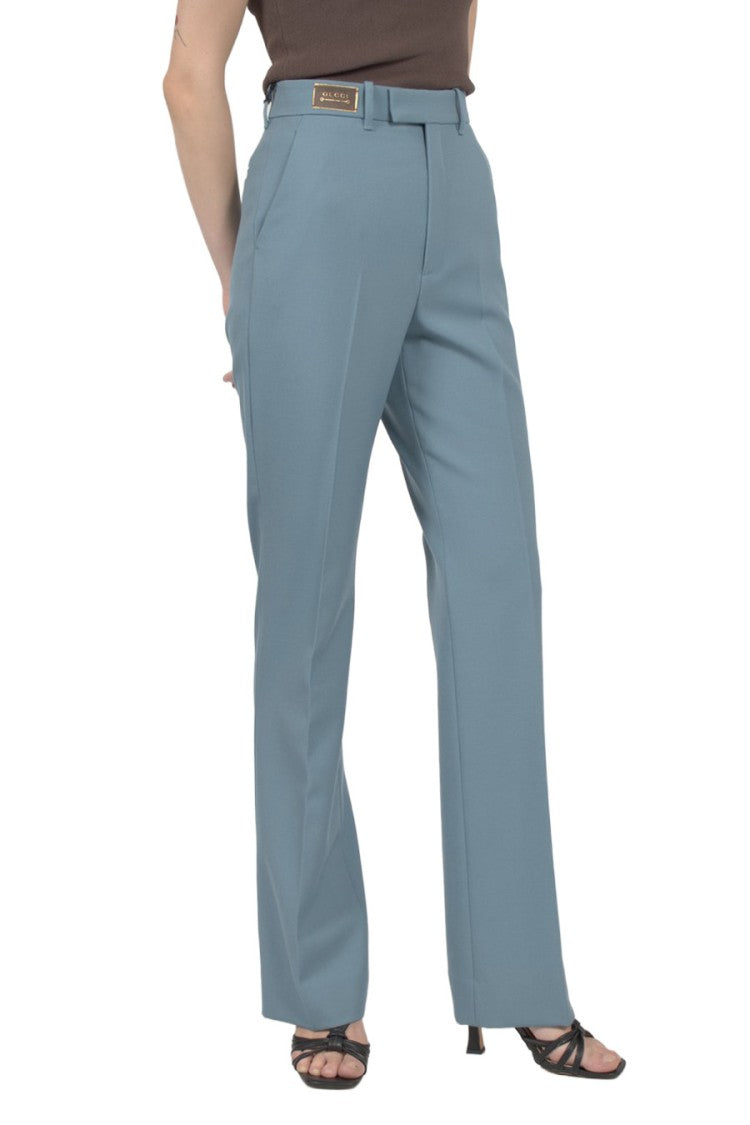 Gucci Sky Blue Cotton-Blend Straight-Leg Pants