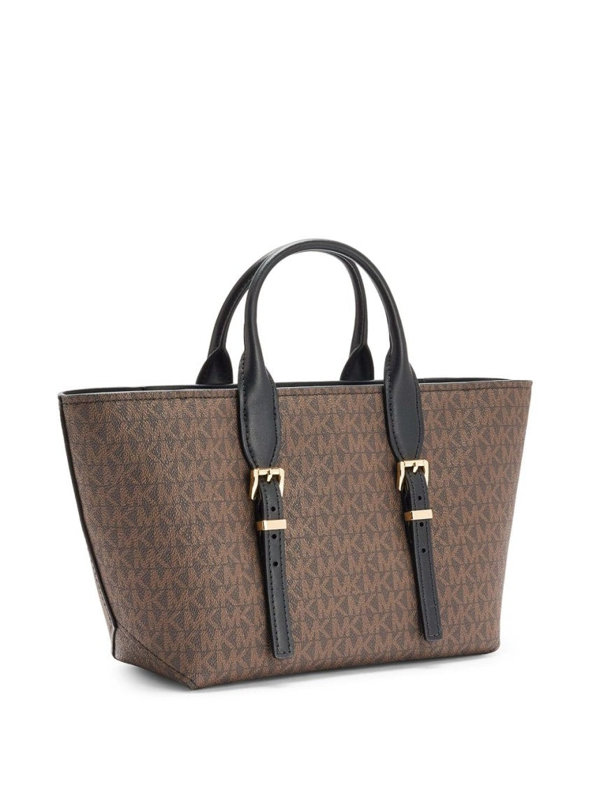 Michael Kors Signature Monogram Tote Bag With Leather Accents