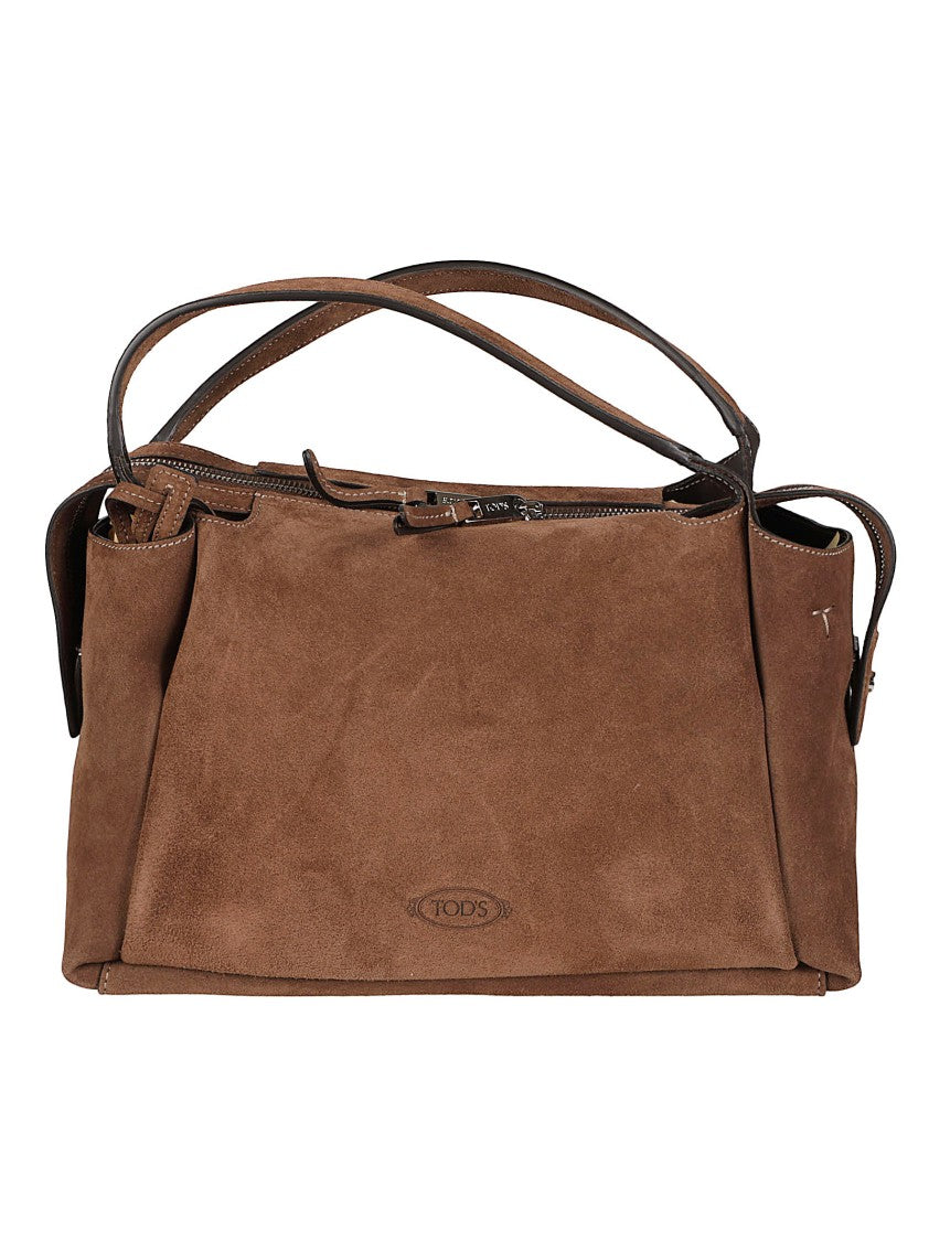 Tod's Rectangular Soft Suede Handbag With Pleated Sides