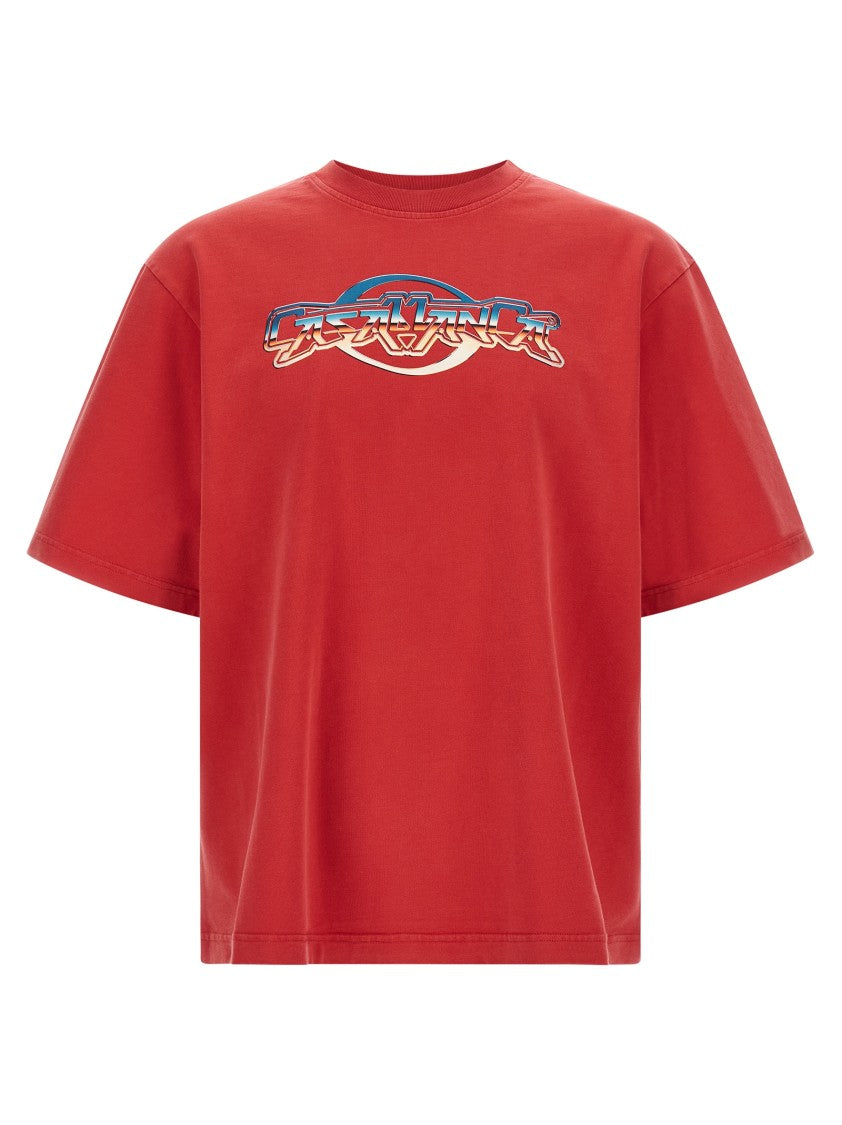 Casablanca Oversized Red Cotton T-Shirt With Graphic Front Print