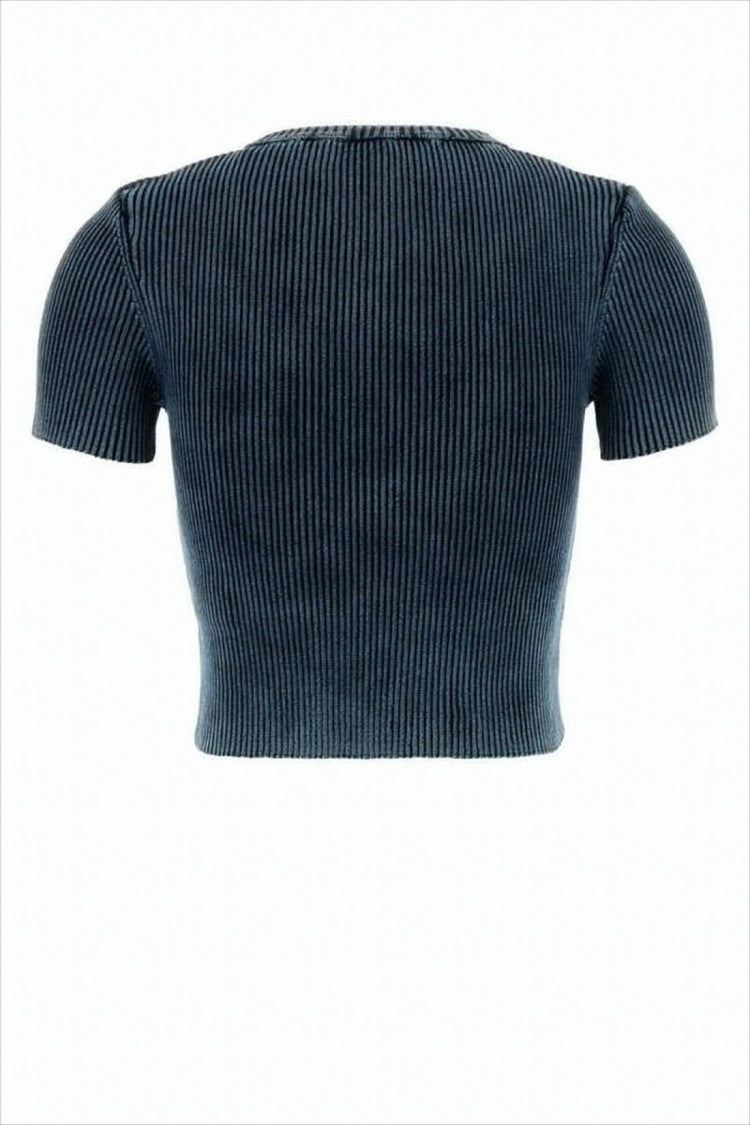 Diesel Ribbed Knit Cropped Sweater With Round Neckline