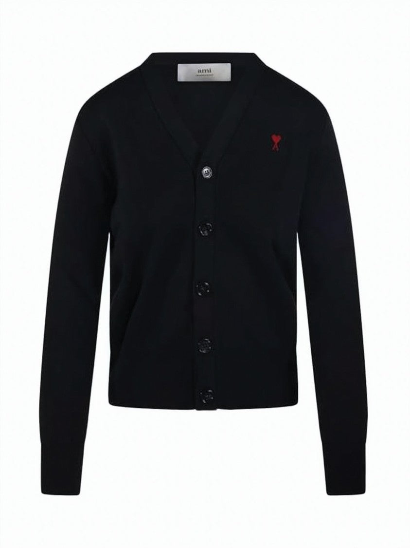 Ami Paris V-Neck Wool Cardigan With Button-Down Front