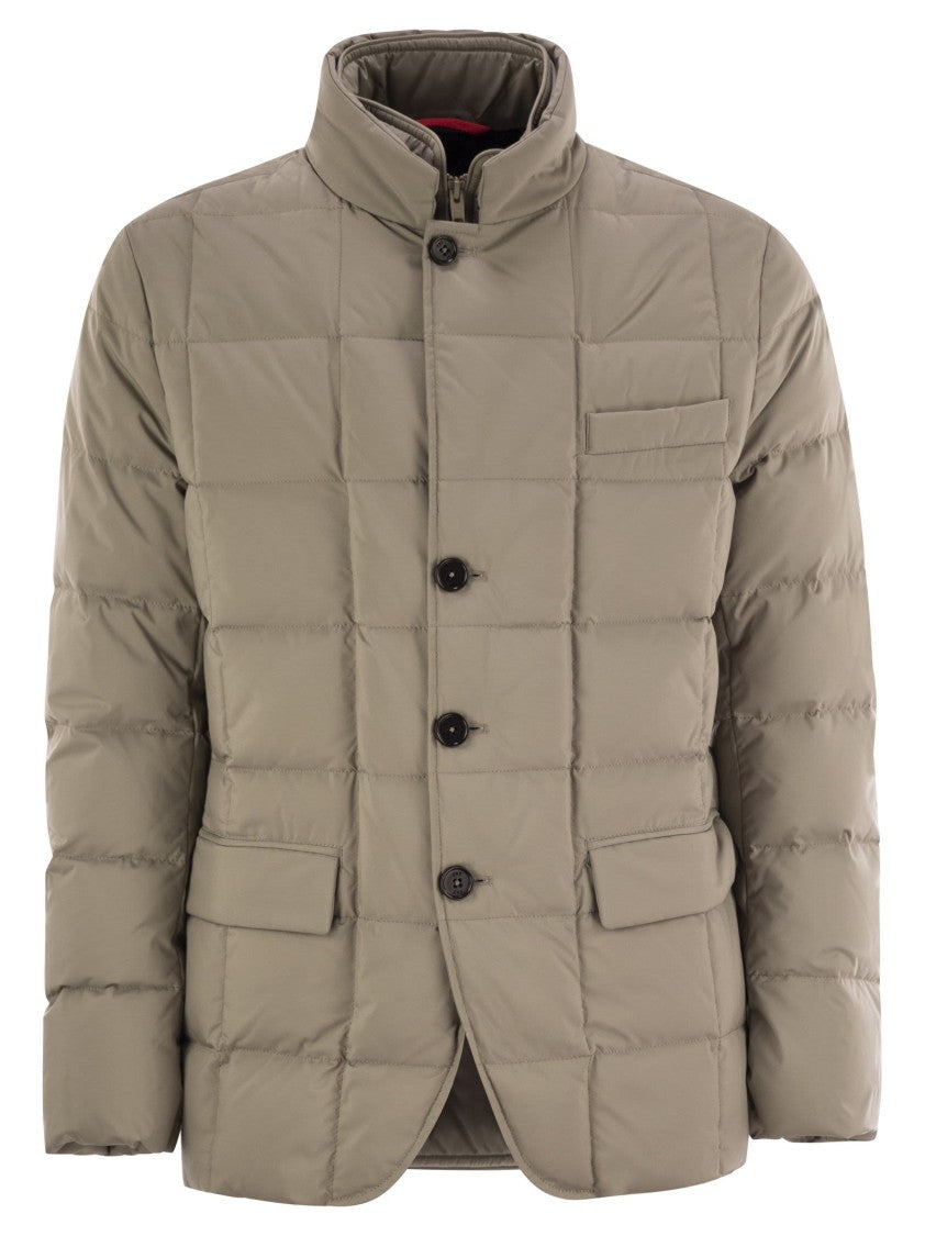 Fay Double-Front Quilted Checked Down Jacket