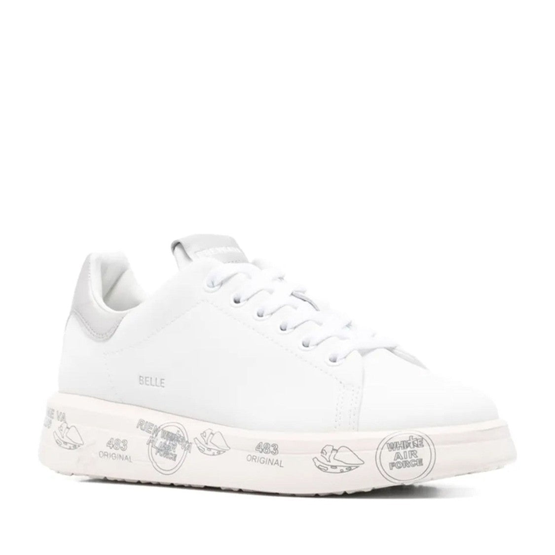 Premiata White Leather Graphic Metallic Accent Sneakers