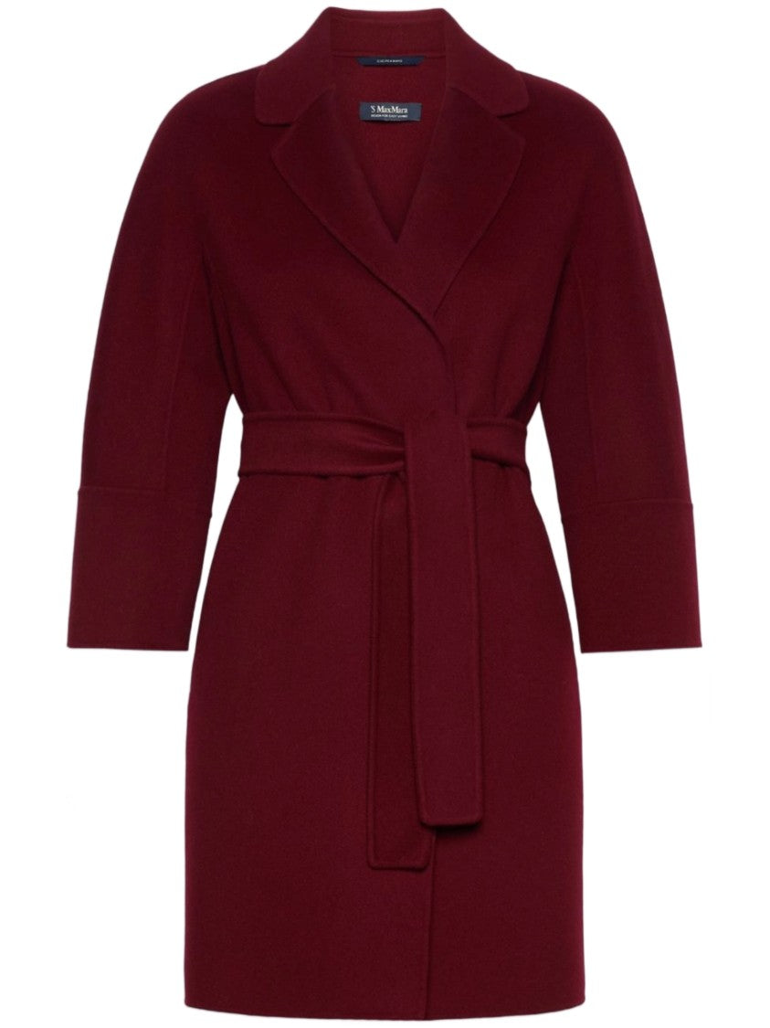 Max Mara Deep Burgundy Arona Belted Mid-Length Coat