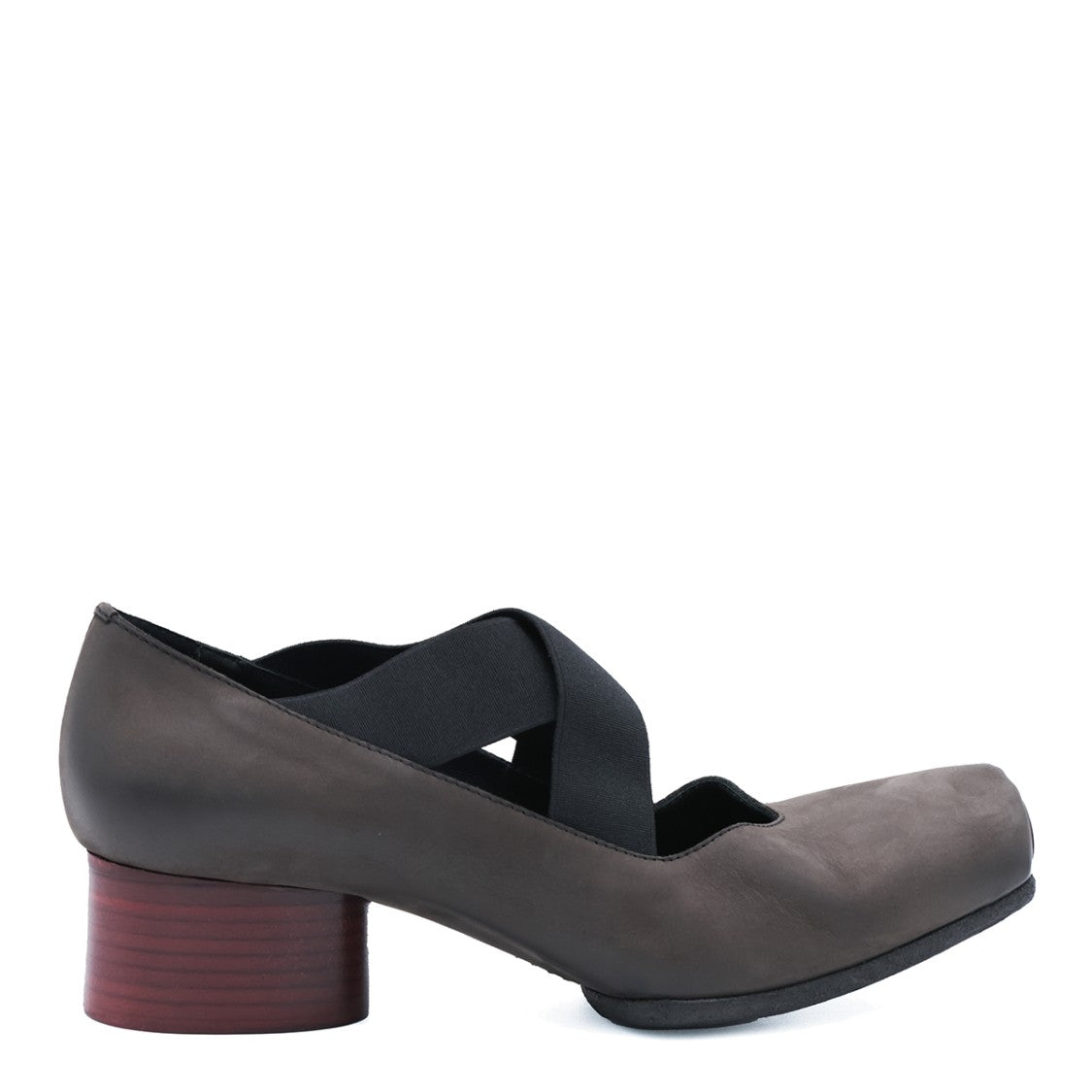 Uma Wang Brown Red Leather Elastic Band Mid-Wood Heel Pumps