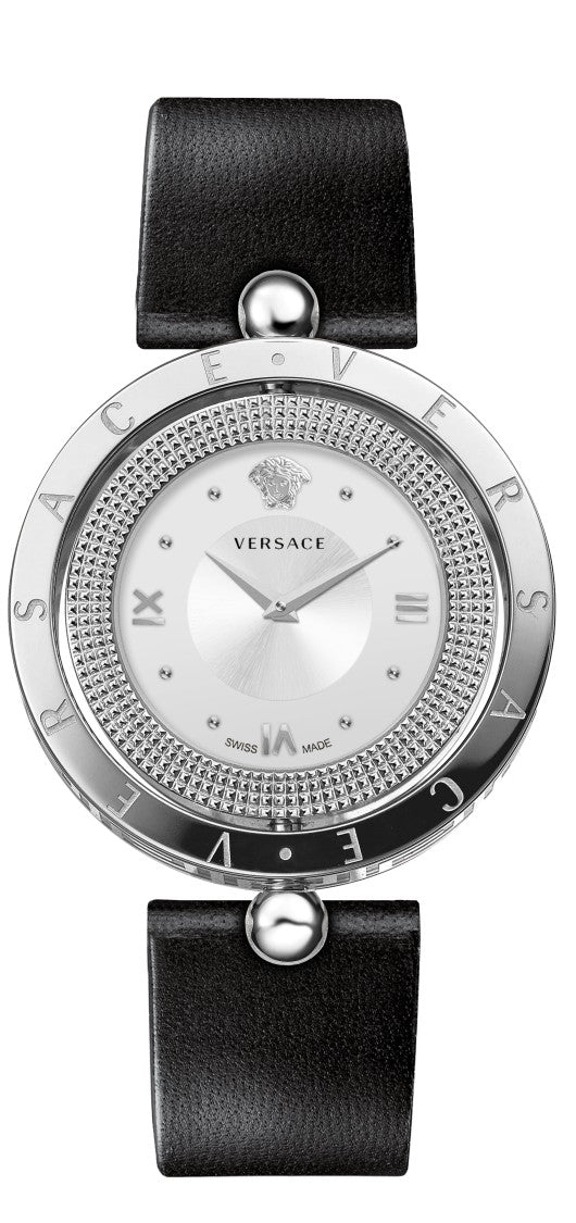 Versace Polished Stainless Steel Eon Watch With Calf Leather Strap