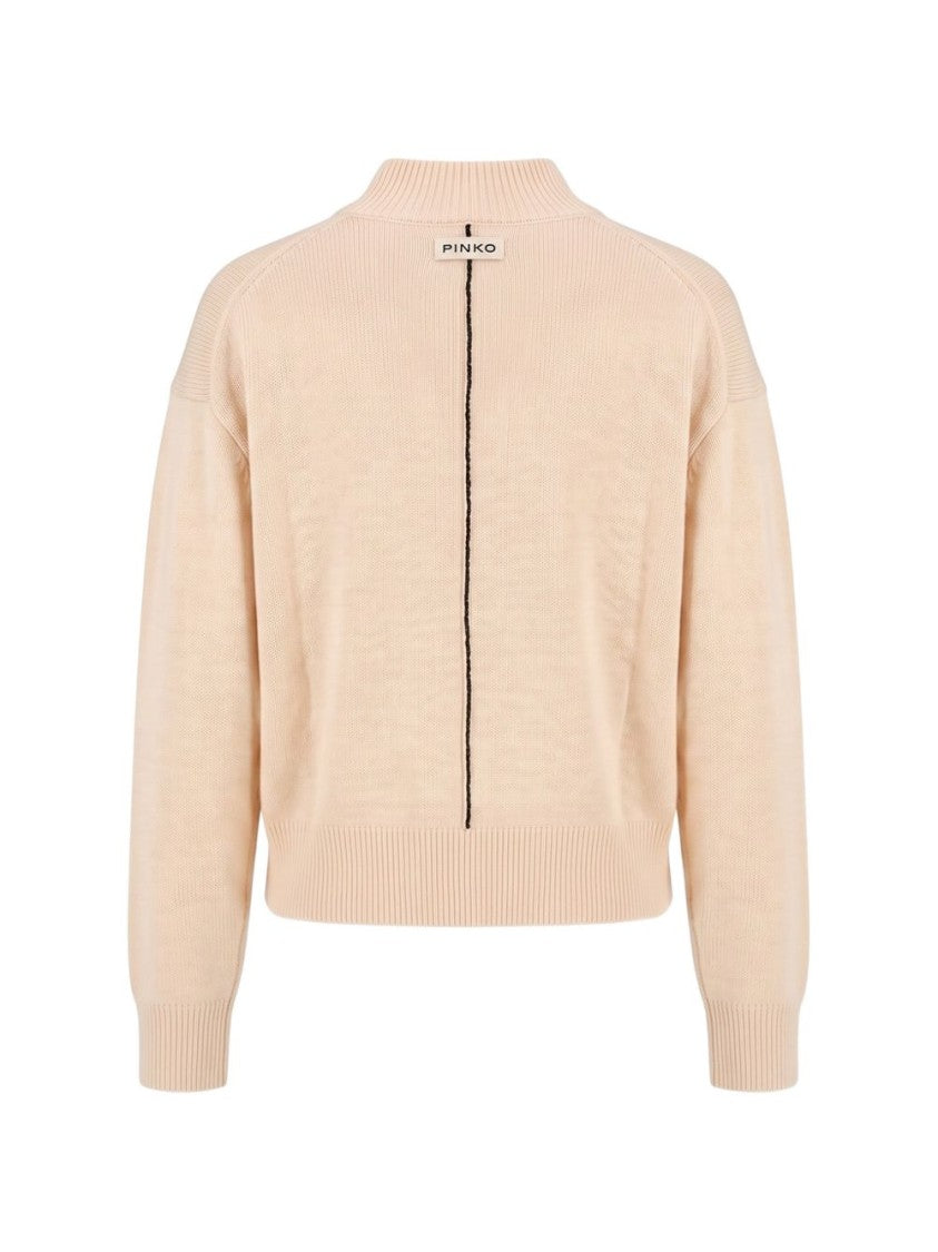Pinko Light Beige Ribbed Cropped Sweater