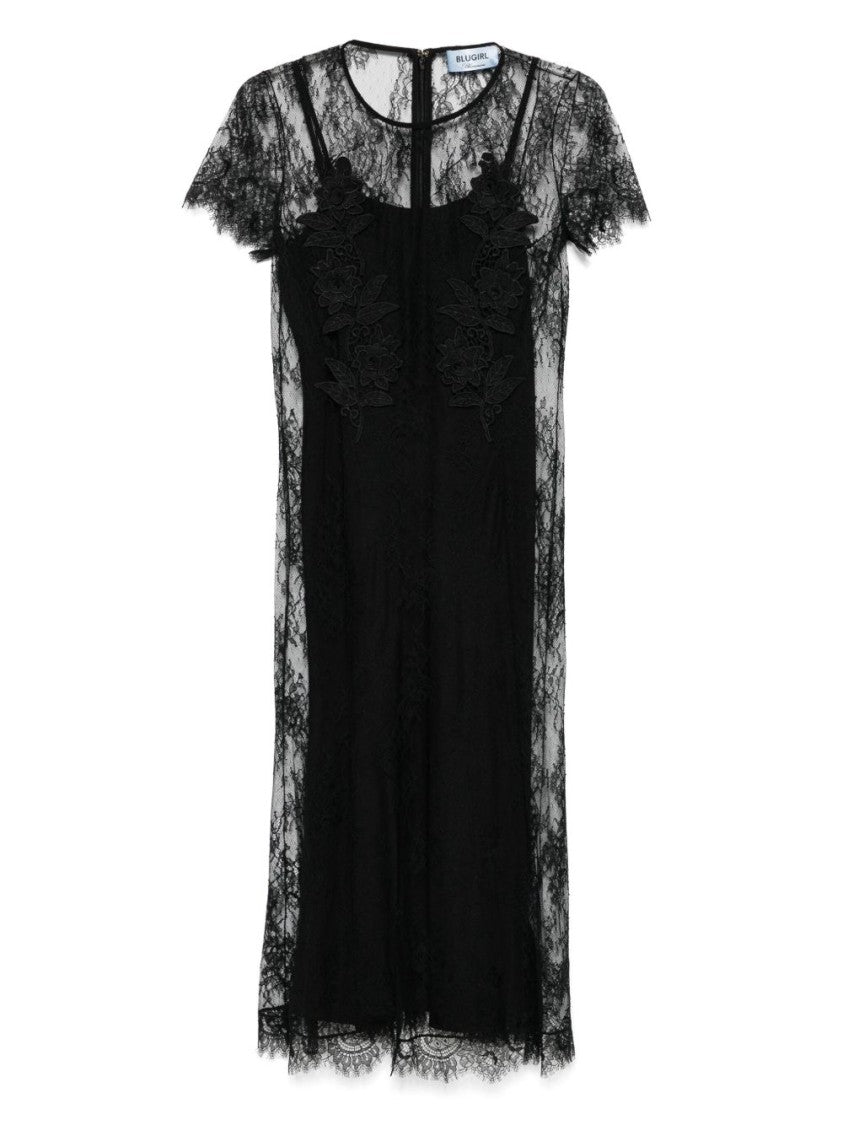 Blugirl Black Lace Dress With Short Sleeves