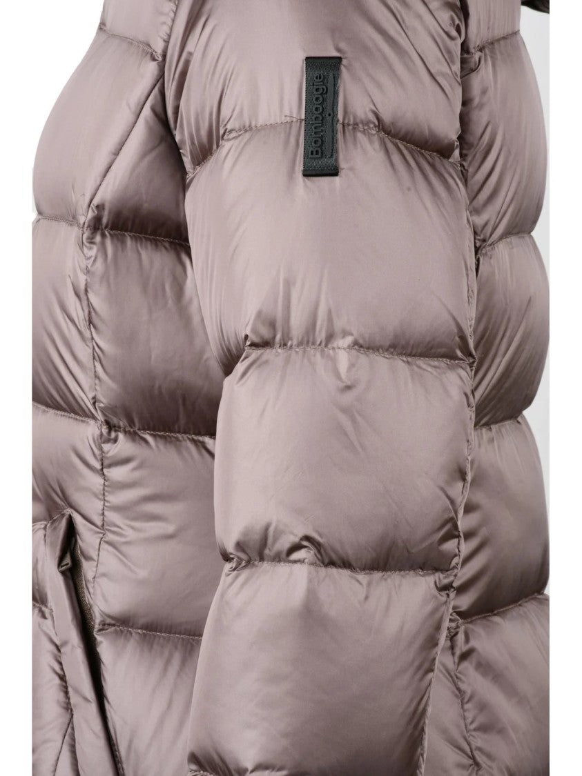 Bomboogie Bronze Quilted Nylon Long Down Jacket