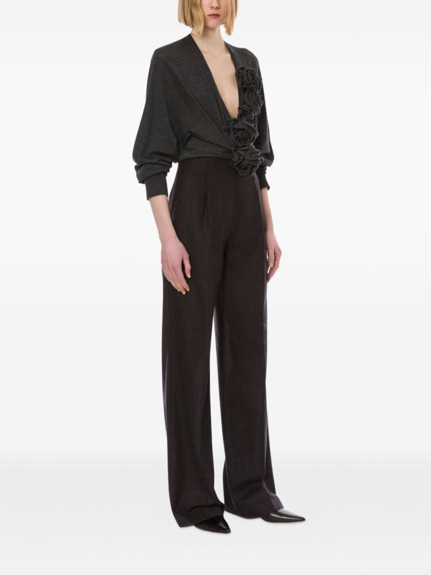 Alberta Ferretti Pleated High-Waisted Trousers In Grey Virgin Wool
